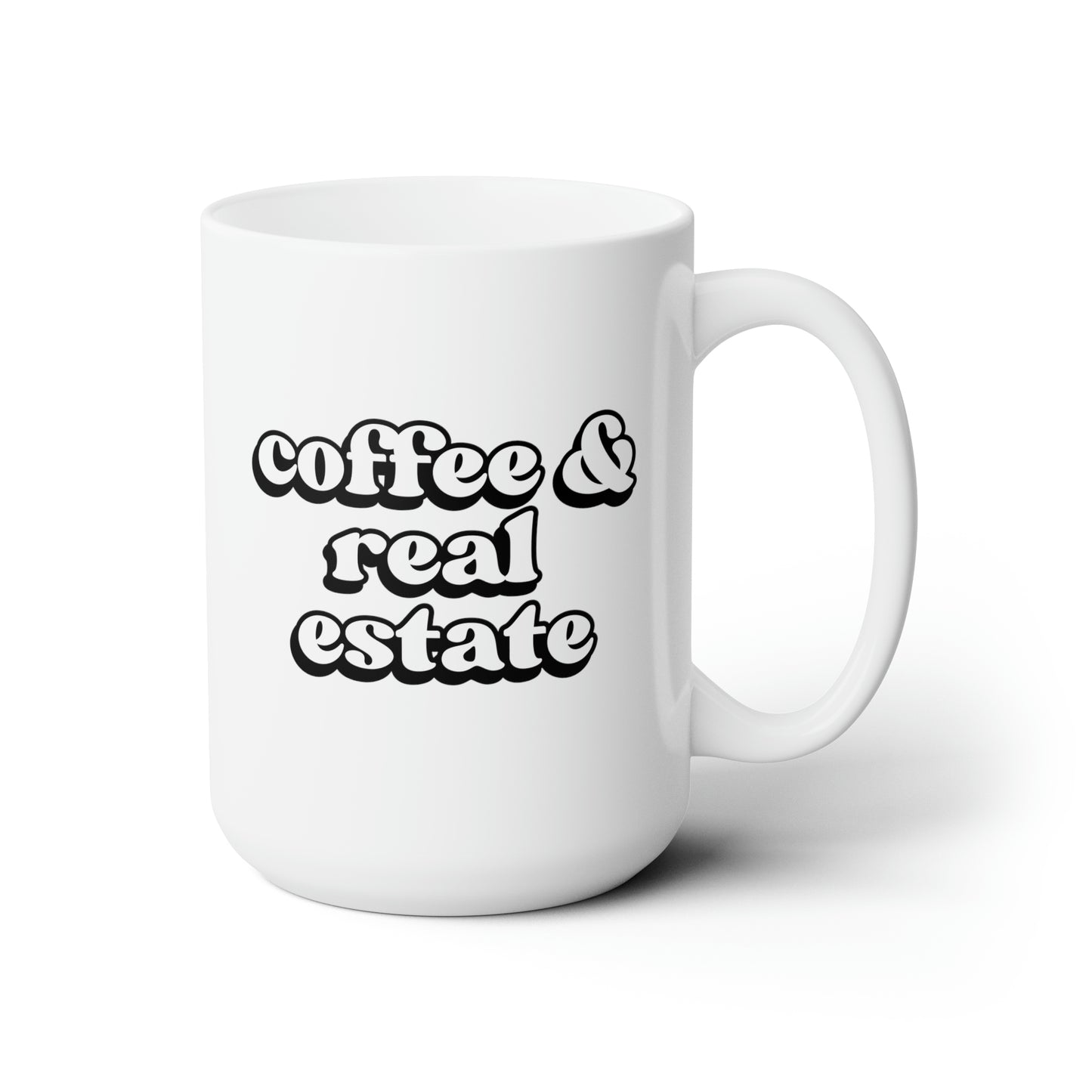 Coffee And Real Estate 15oz white funny large coffee mug gift for caffeine lover realtor thank real estate agent waveywares wavey wares wavywares wavy wares