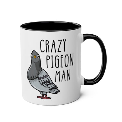 Crazy Pigeon Man 11oz white with black accent funny large coffee mug gift for father's day bird lover birthday christmas waveywares wavey wares wavywares wavy wares