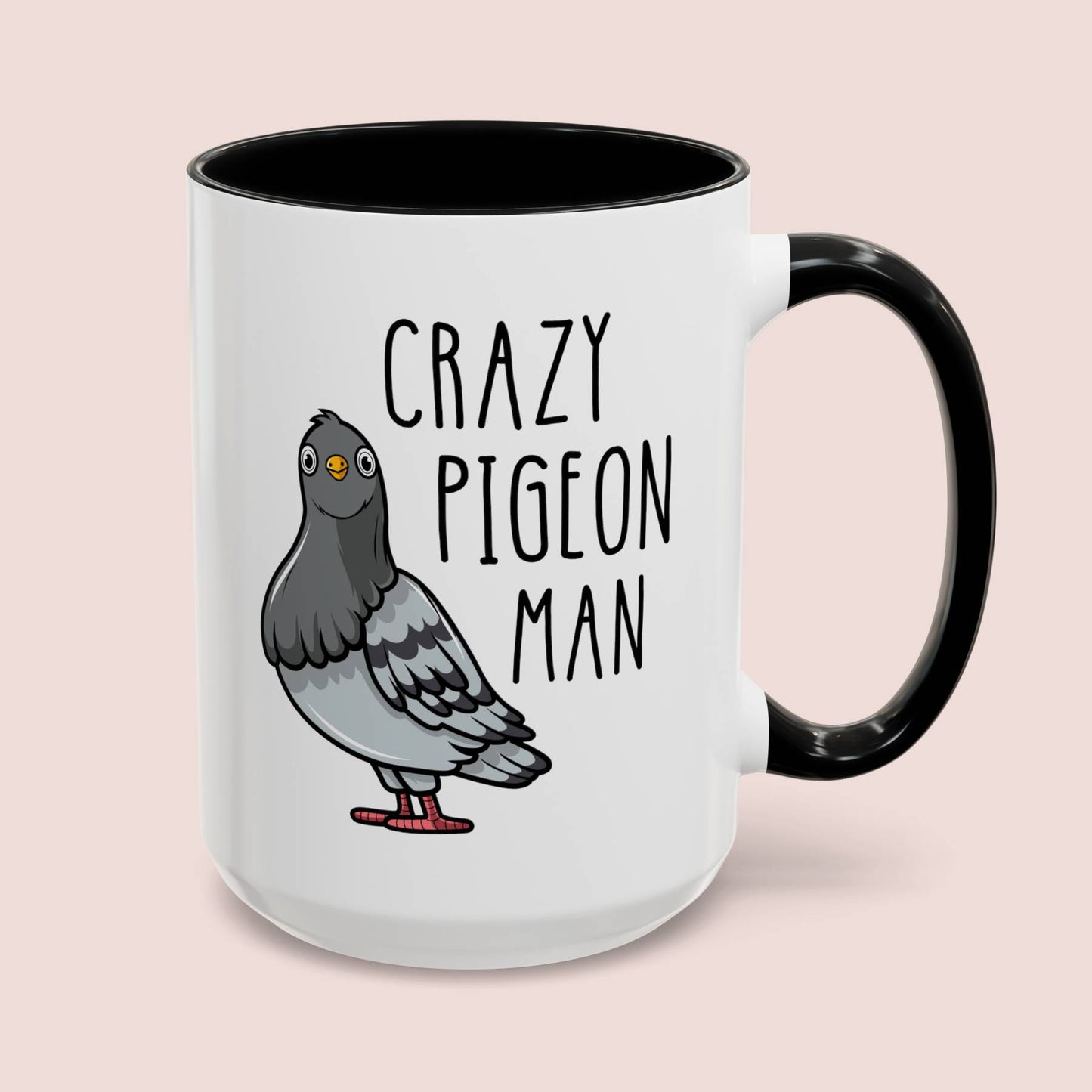 Crazy Pigeon Man 15oz white with black accent funny large coffee mug gift for father's day bird lover birthday christmas waveywares wavey wares wavywares wavy wares cover