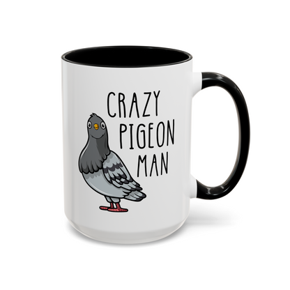 Crazy Pigeon Man 15oz white with black accent funny large coffee mug gift for father's day bird lover birthday christmas waveywares wavey wares wavywares wavy wares