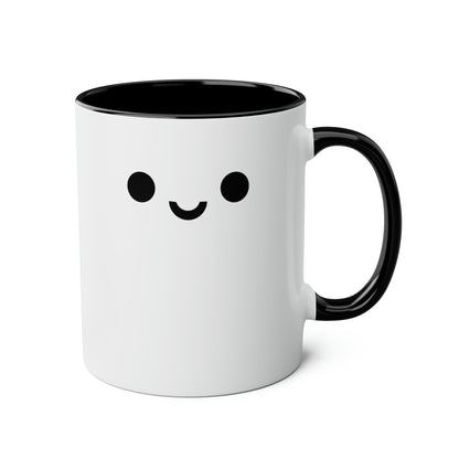 Cute Face 11oz white with black accent funny large coffee mug gift for mental health adorable friend smiling smiley kawaii face waveywares wavey wares wavywares wavy wares