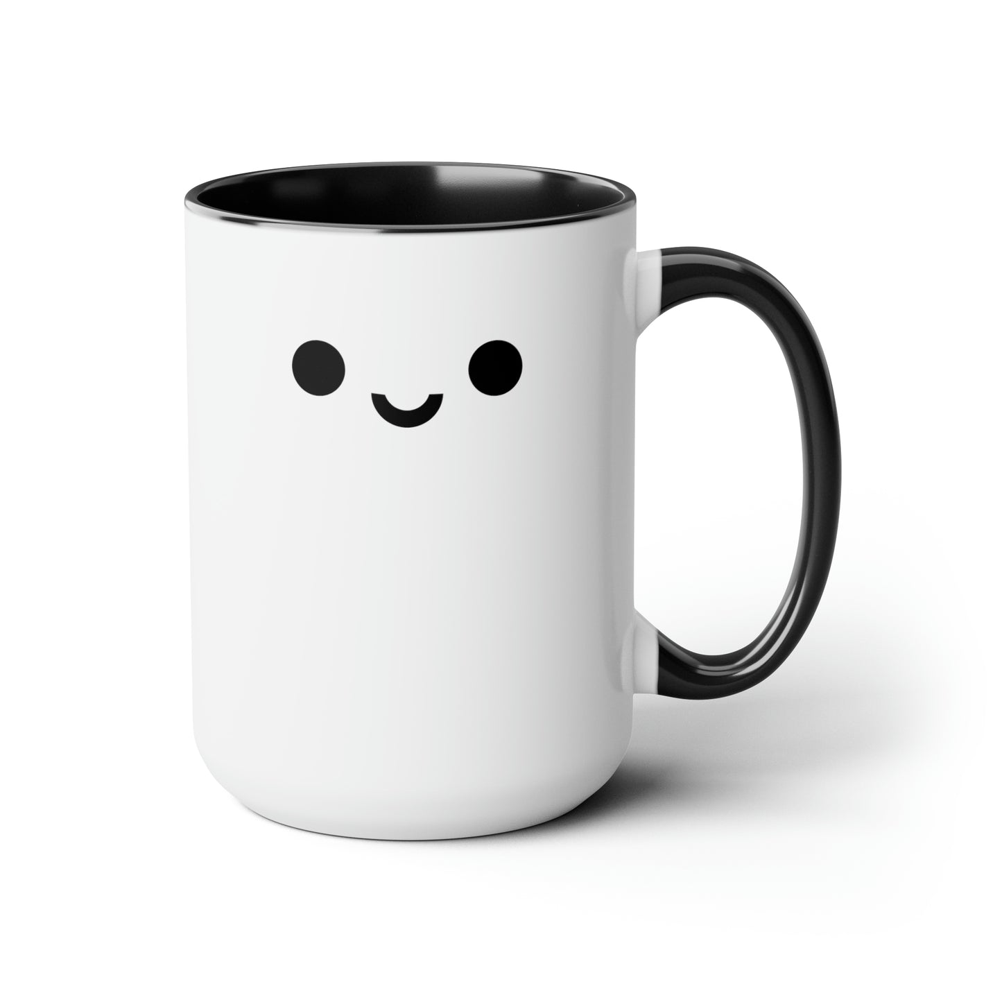 Cute Face 15oz white with black accent funny large coffee mug gift for mental health adorable friend smiling smiley kawaii face waveywares wavey wares wavywares wavy wares