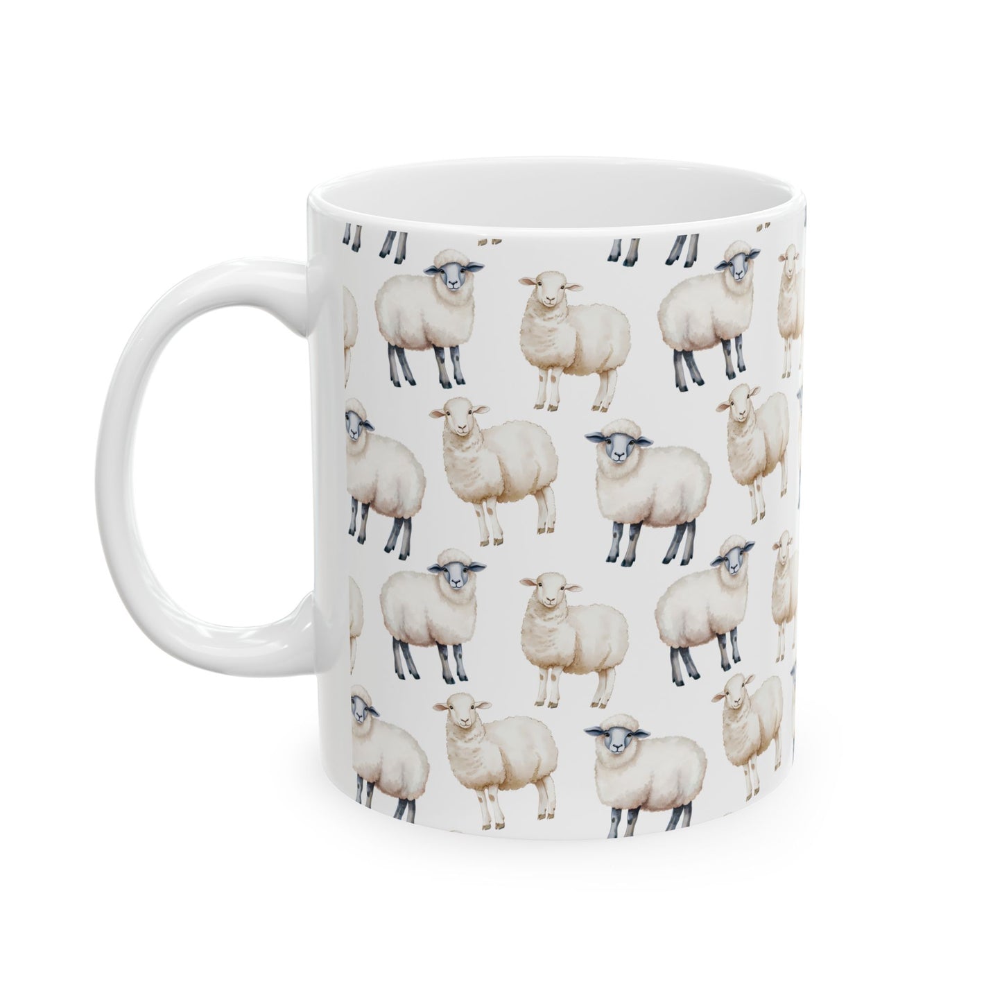Cute Sheep Pattern watercolor 11oz coffee mug, fluffy wool fleece farm animal lover domesticated funny coffee mug, coffee cup, 20oz mug, 20 ounce mug, 15 oz mug, big mug, large mug, gift