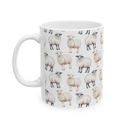 Cute Sheep Pattern watercolor 11oz coffee mug, fluffy wool fleece farm animal lover domesticated funny coffee mug, coffee cup, 20oz mug, 20 ounce mug, 15 oz mug, big mug, large mug, gift