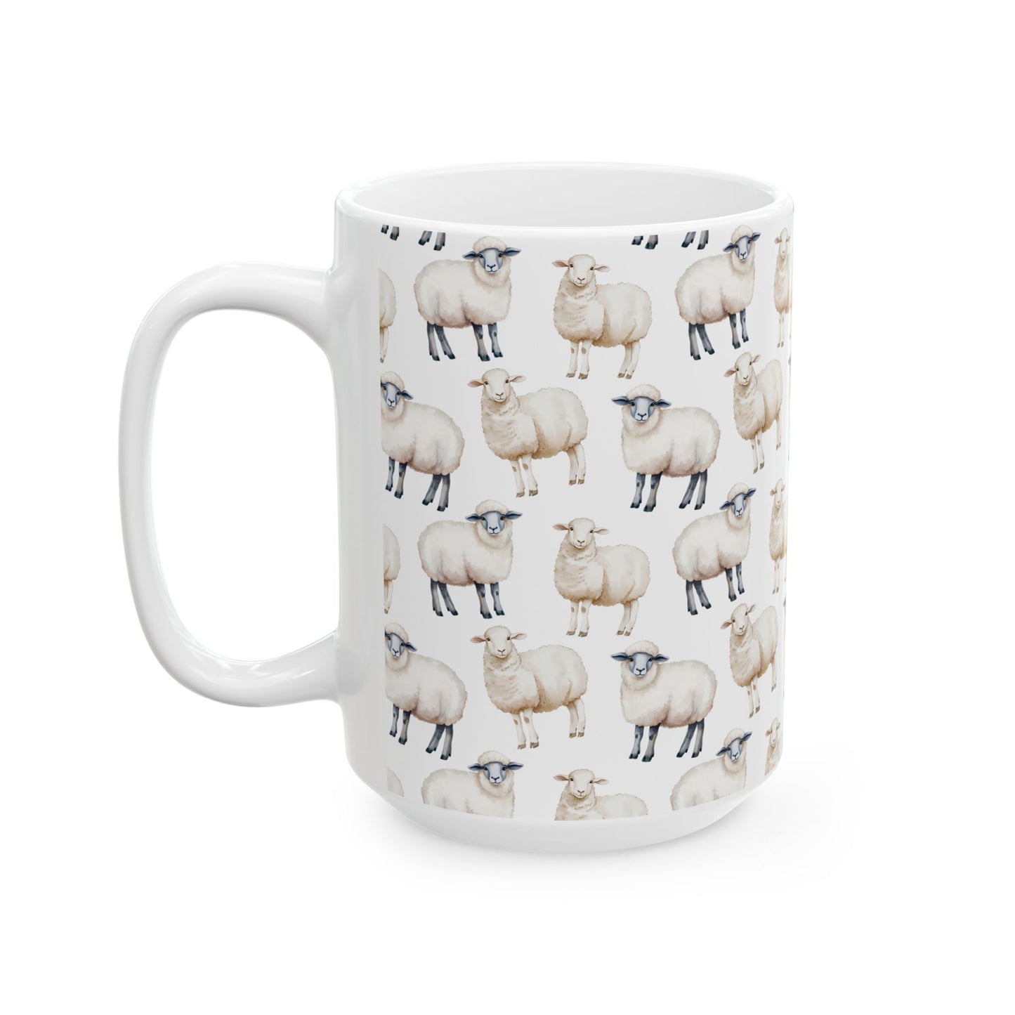 Cute Sheep Pattern watercolor 15oz coffee mug, fluffy wool fleece farm animal lover domesticated funny coffee mug, coffee cup, 20oz mug, 20 ounce mug, 15 oz mug, big mug, large mug, gift