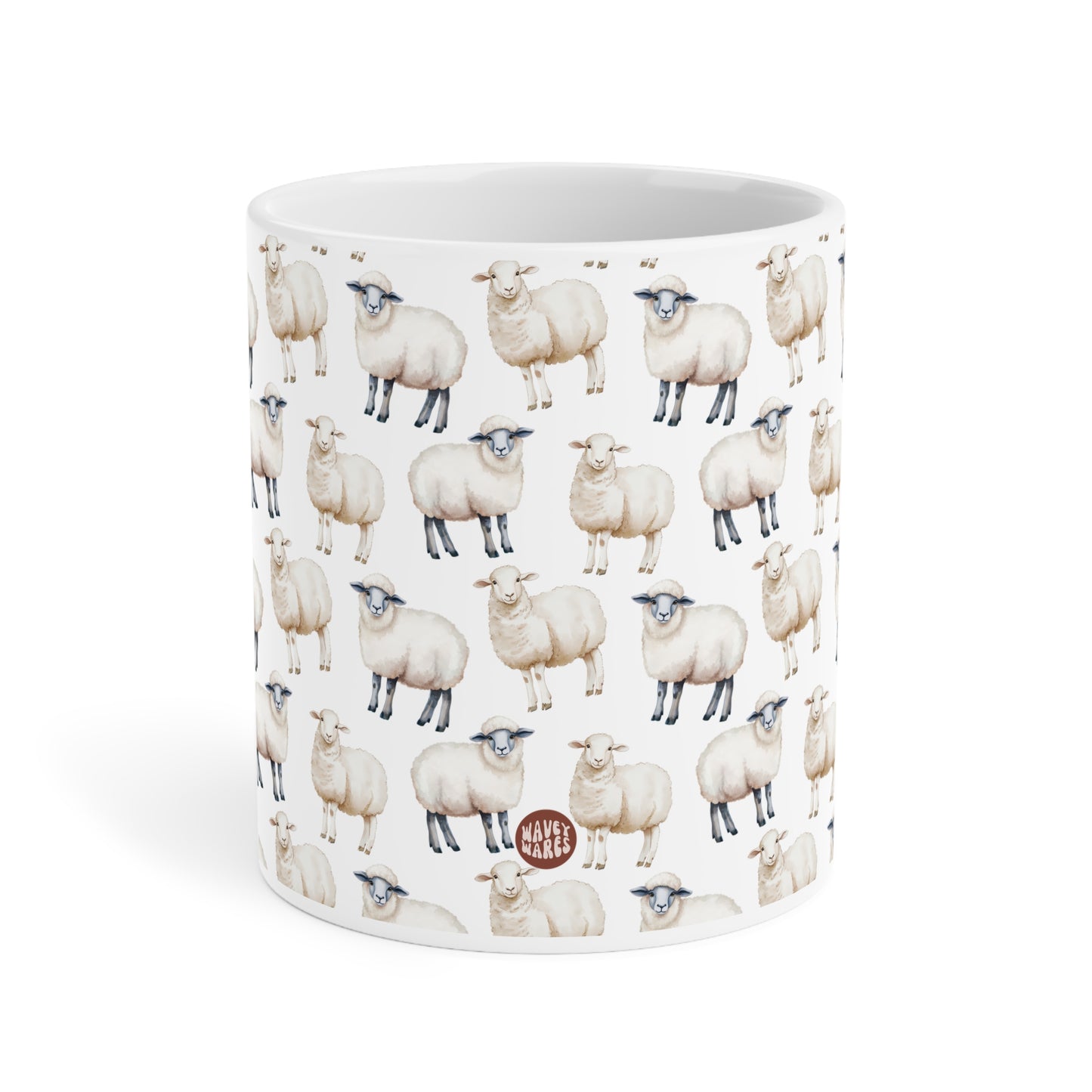 Cute Sheep Pattern watercolor 20oz coffee mug, fluffy wool fleece farm animal lover domesticated funny coffee mug, coffee cup, 20oz mug, 20 ounce mug, 15 oz mug, big mug, large mug, gift side