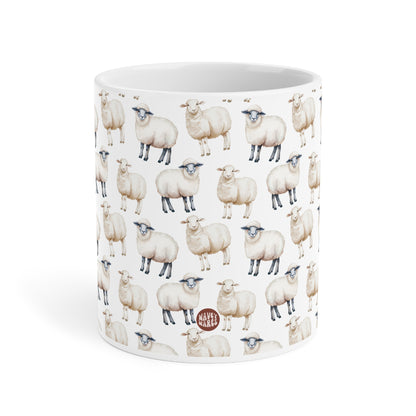 Cute Sheep Pattern watercolor 20oz coffee mug, fluffy wool fleece farm animal lover domesticated funny coffee mug, coffee cup, 20oz mug, 20 ounce mug, 15 oz mug, big mug, large mug, gift side