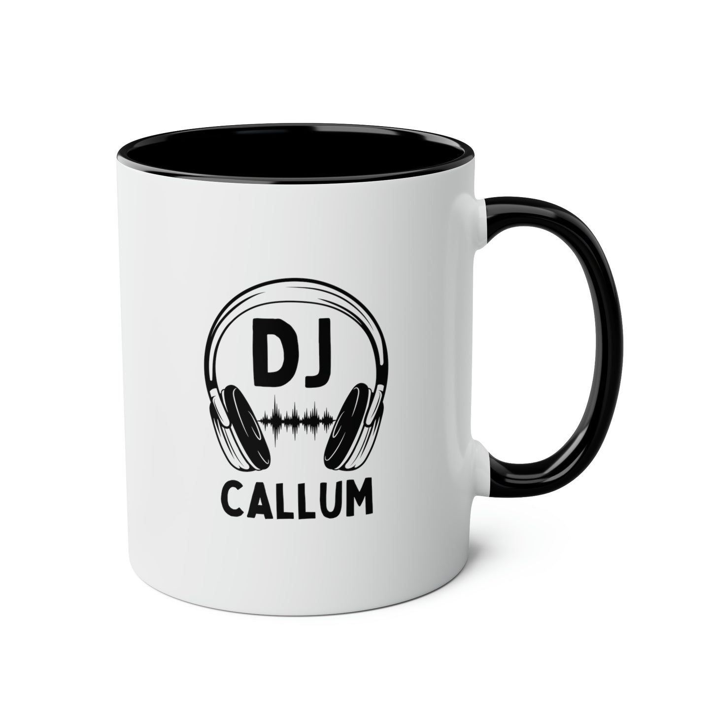 DJ Name 11oz white with black accent funny large coffee mug gift for disc jockey music EDM custom customized personalized waveywares wavey wares wavywares wavy wares
