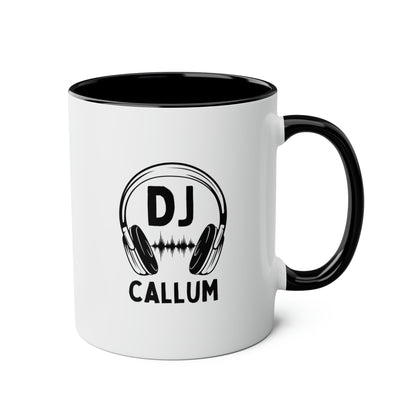 DJ Name 11oz white with black accent funny large coffee mug gift for disc jockey music EDM custom customized personalized waveywares wavey wares wavywares wavy wares