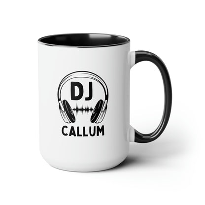 DJ Name 15oz white with black accent funny large coffee mug gift for disc jockey music EDM custom customized personalized waveywares wavey wares wavywares wavy wares