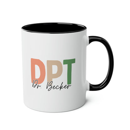 DPT Name 11oz white with black accent funny large coffee mug gift for doctor of physical therapy custom graduation Dr medicine waveywares wavey wares wavywares wavy wares