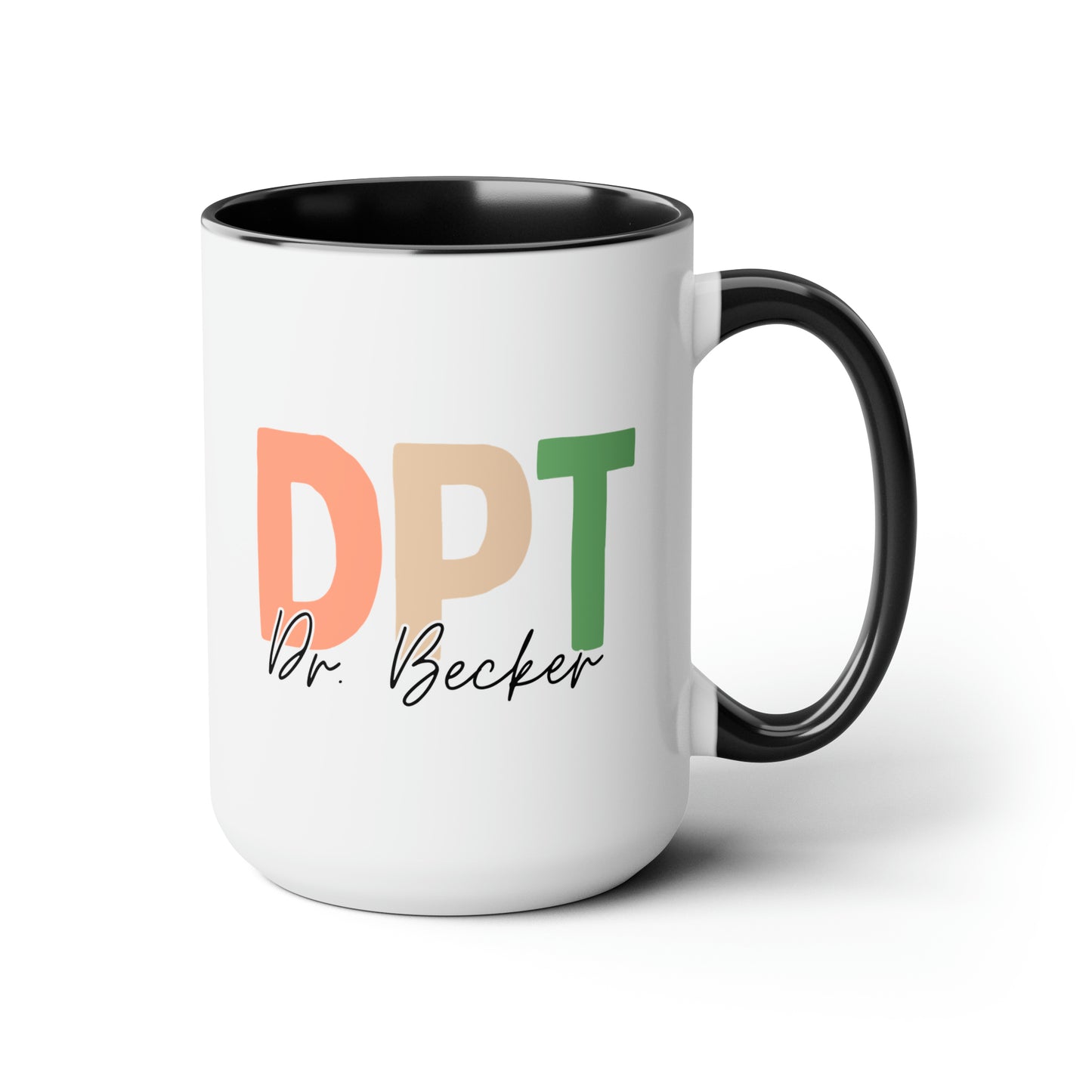 DPT Name 15oz white with black accent funny large coffee mug gift for doctor of physical therapy custom graduation Dr medicine waveywares wavey wares wavywares wavy wares