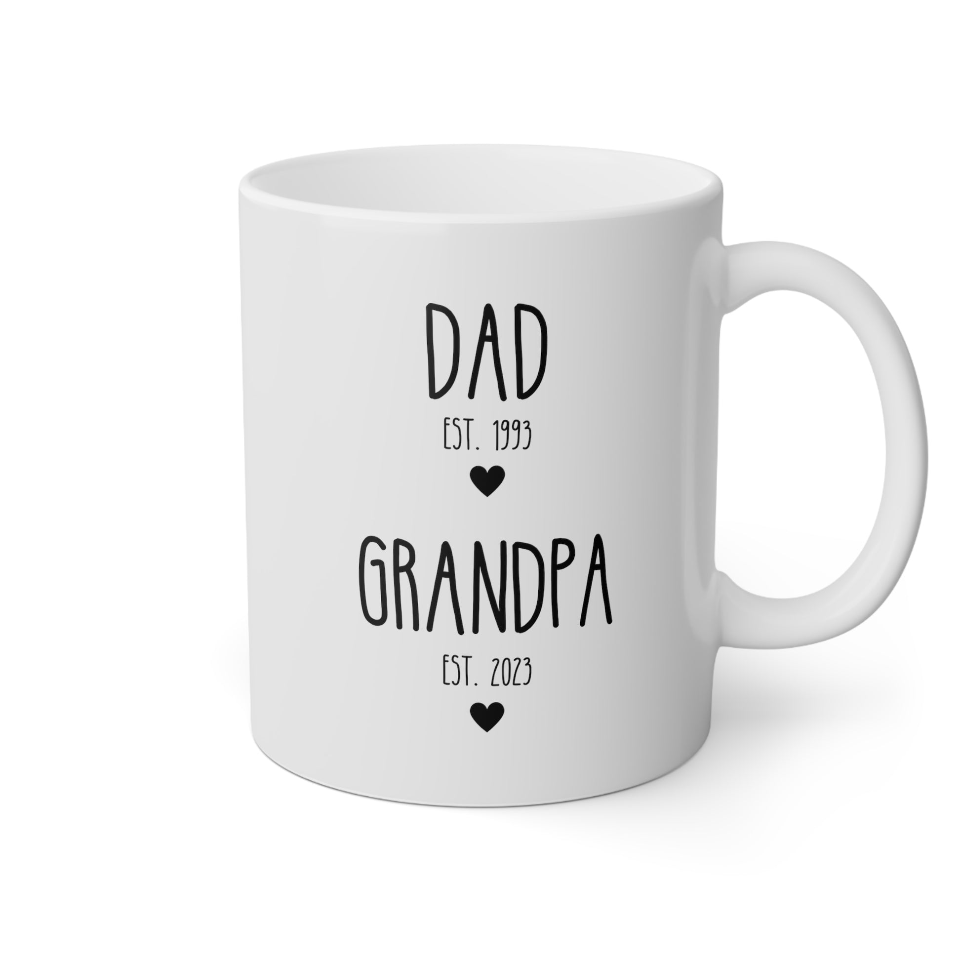Dad Est Grandpa Est 11oz white funny large coffee mug gift for new grandpa first time grandfather pregnancy announcement custom date customize personalize waveywares wavey wares wavywares wavy wares