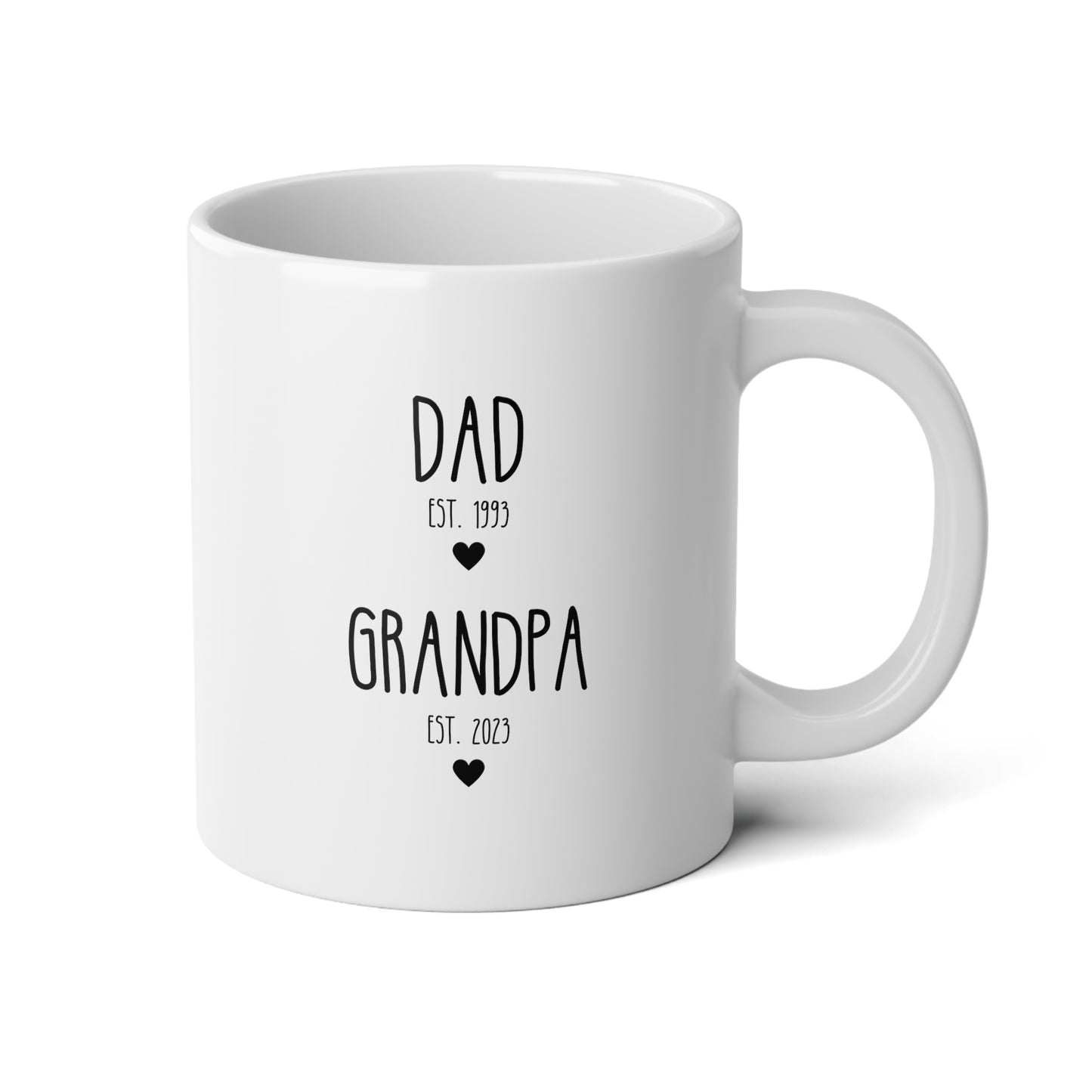 Dad Est Grandpa Est 20oz white funny large coffee mug gift for new grandpa first time grandfather pregnancy announcement custom date customize personalize waveywares wavey wares wavywares wavy wares