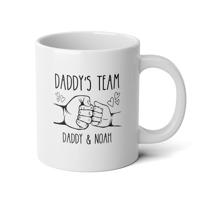 Daddy's Team 20oz white funny large coffee mug gift for dad father's day from kids name customize personalize grandfather fist bump hearts waveywares wavey wares wavywares wavy wares