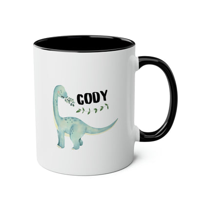 Dinosaur Name 11oz white with black accent funny large coffee mug gift for boys women mom kids customize personalize waveywares wavey wares wavywares wavy wares