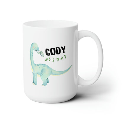 Dinosaur Name 15oz white funny large coffee mug gift for boys women mom kids customize personalize waveywares wavey wares wavywares wavy wares