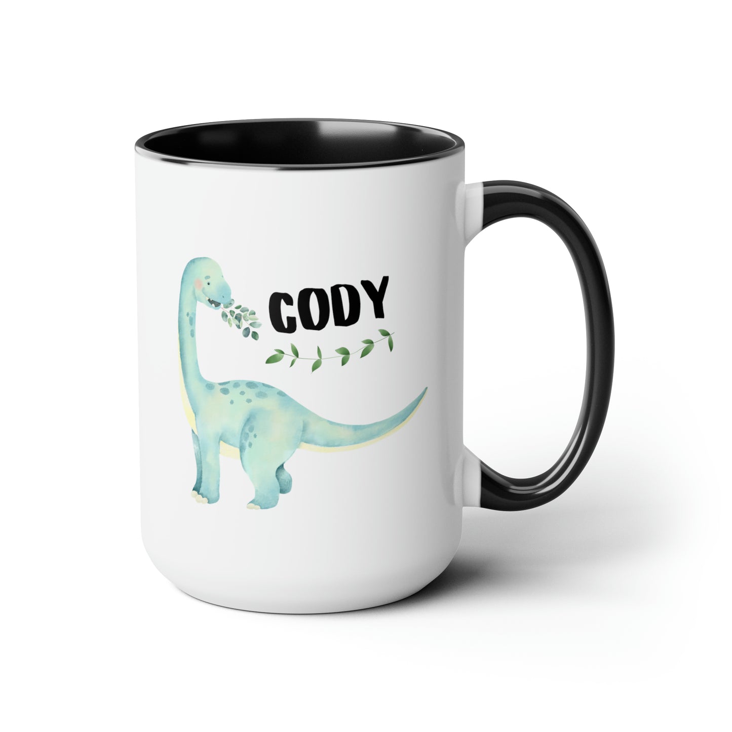 Dinosaur Name 15oz white with black accent funny large coffee mug gift for boys women mom kids customize personalize waveywares wavey wares wavywares wavy wares