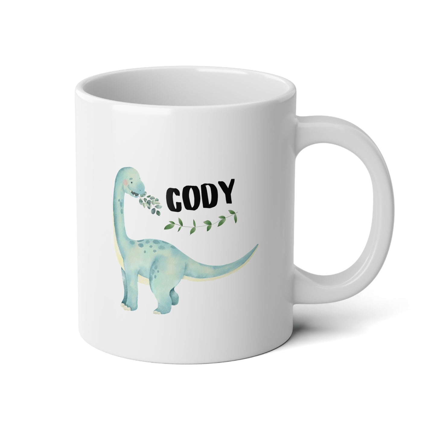 Dinosaur Name 20oz white funny large coffee mug gift for boys women mom kids customize personalize wavey wares wavywares wavy wares