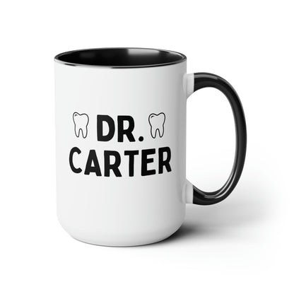 Dr 15oz white with black accent funny large coffee mug gift for dentist custom name doctor dental graduate dentistry personalize waveywares wavey wares wavywares wavy wares