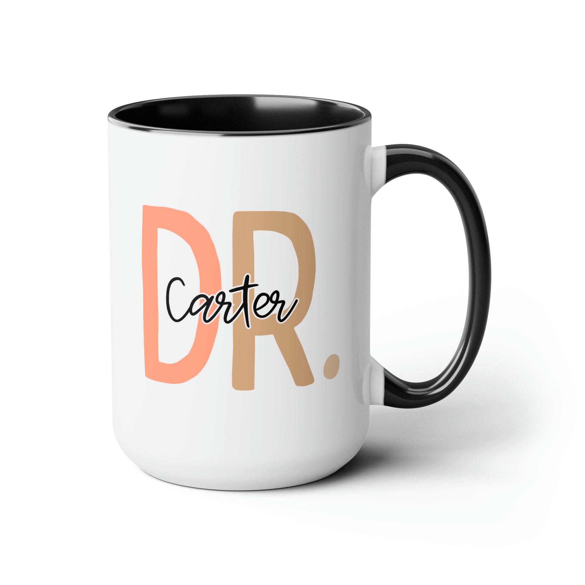 Dr Name 15oz white with black accent funny large coffee mug gift for new doctor medical student PHD graduation doctorate waveywares wavey wares wavywares wavy wares