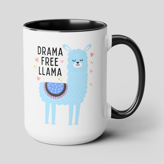 Drama Free Llama 15oz white with black accent funny large coffee mug gift for mother's day cute new mom birthday waveywares wavey wares wavywares wavy wares cover