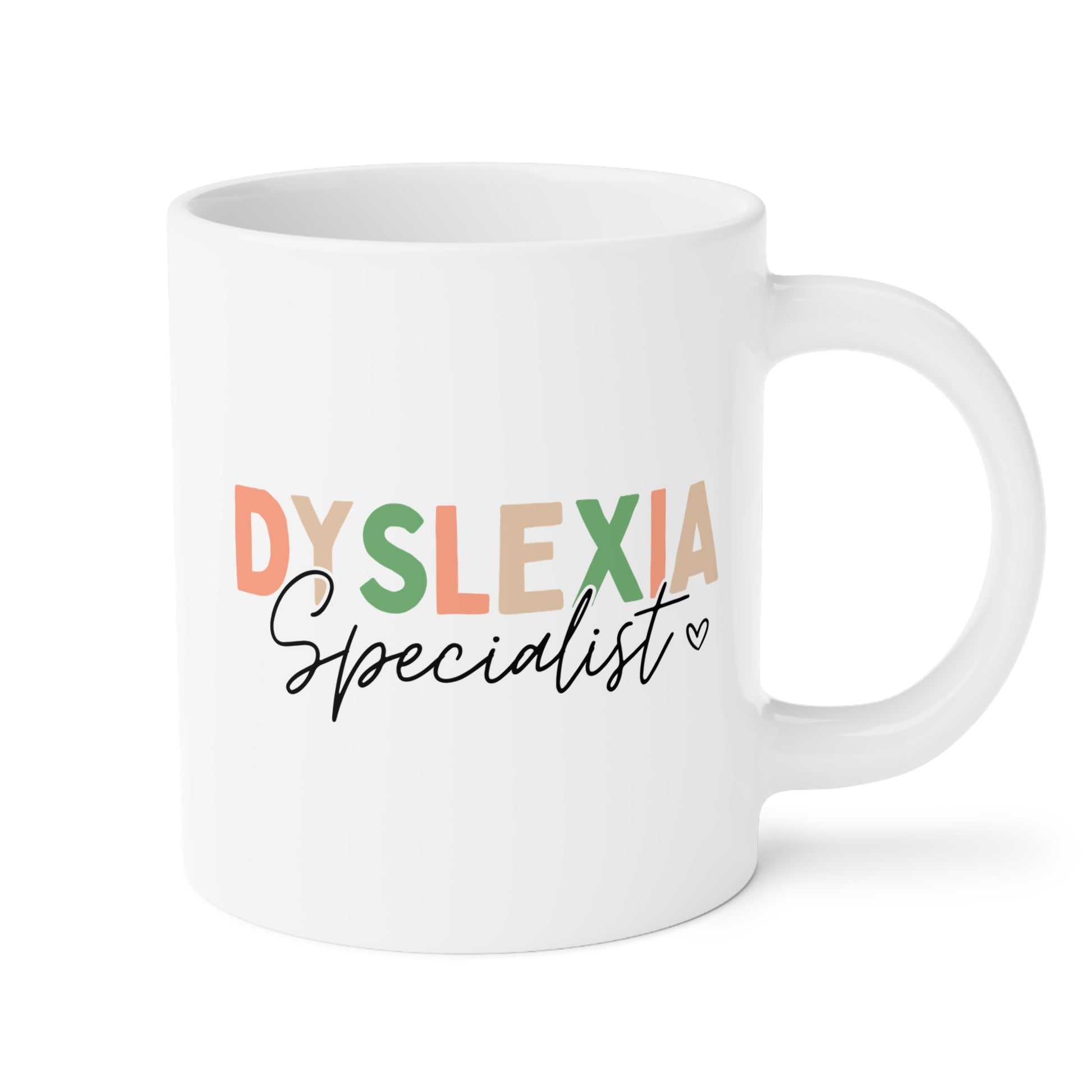 Dyslexia Specialist 20oz white funny large coffee mug gift for dyslexic awareness reading specialist therapist teacher coach birthday Christmas occasion waveywares wavey wares wavywares wavy wares
