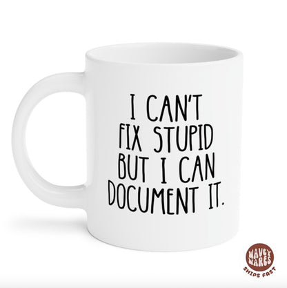 I Can't Fix Stupid But I Can Document It HR Mug