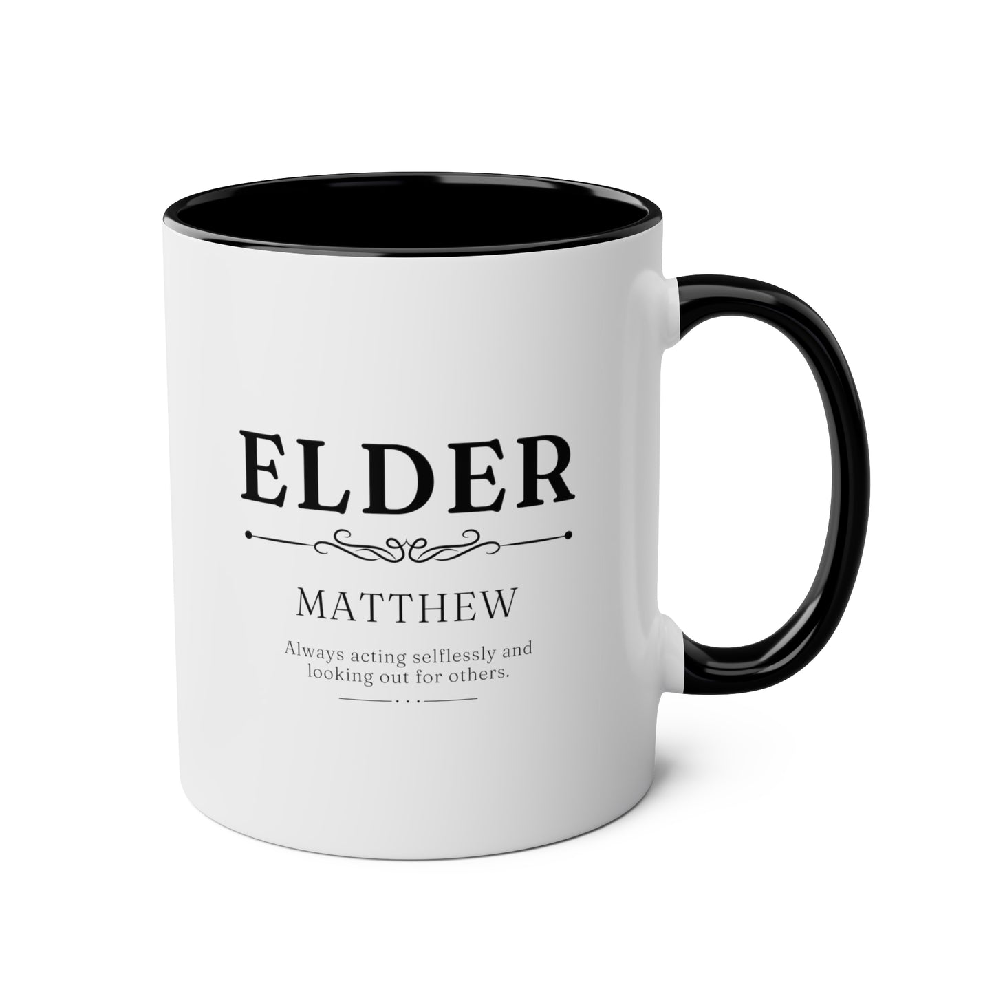 Elder Name 11oz white with black accent funny large coffee mug gift for JW elders custom name phrase personalize waveywares wavey wares wavywares wavy wares