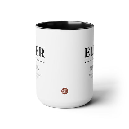 Elder Name 15oz white with black accent funny large coffee mug gift for JW elders custom name phrase personalize waveywares wavey wares wavywares wavy wares side