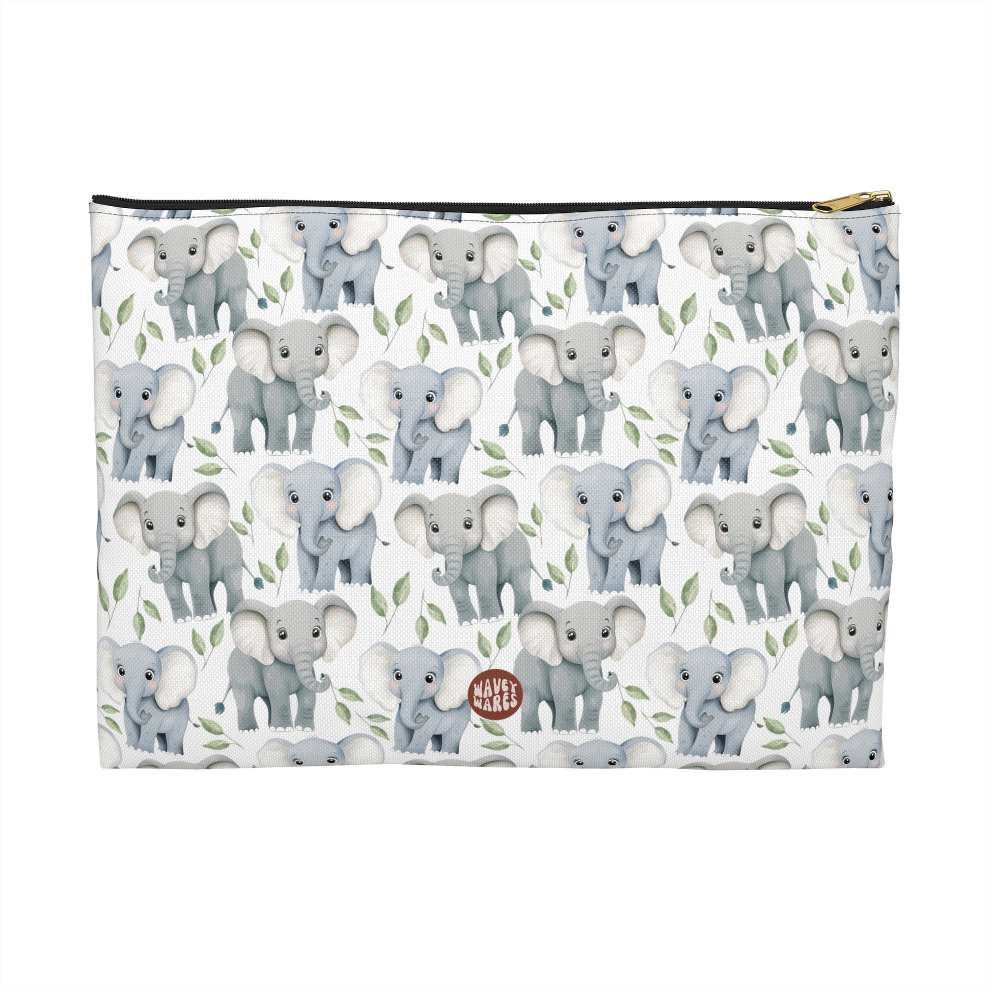 Cute Elephants Pattern Flat white makeup zip bag gift for elephant largest land mammal animal lover aesthetic birthday secret santa Christmas cosmetic travel drugs storage case accessory pouch toiletry pencil waveywares wavey wares wavywares wavy wares