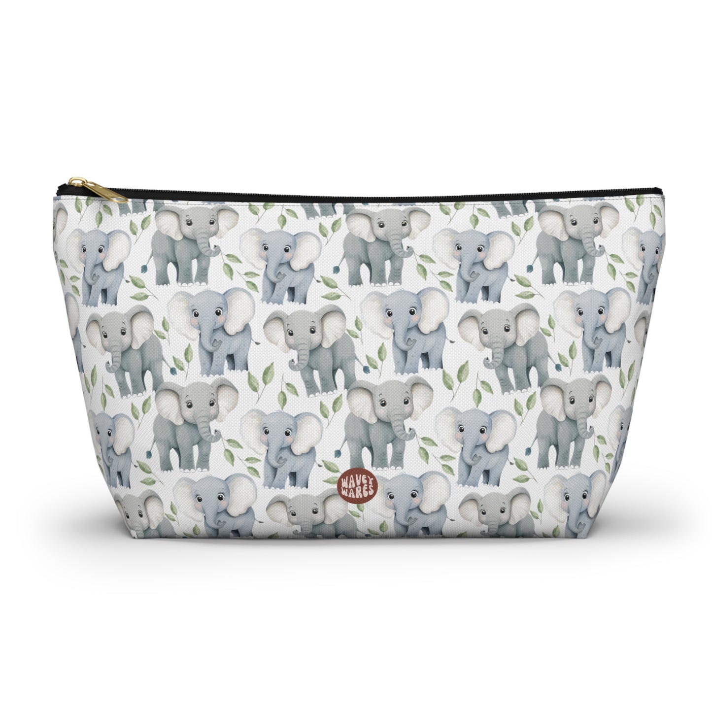 Cute Elephants Pattern T Bottom white makeup zip bag gift for elephant largest land mammal animal lover aesthetic birthday secret santa Christmas cosmetic travel drugs storage case accessory pouch toiletry pencil waveywares wavey wares wavywares wavy wares