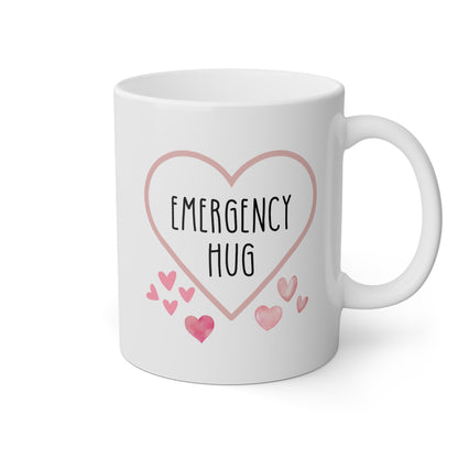 Emergency Hug 11oz white funny large coffee mug gift for mental health comforting uplifting encouraging anxiety pocket waveywares wavey wares wavywares wavy wares