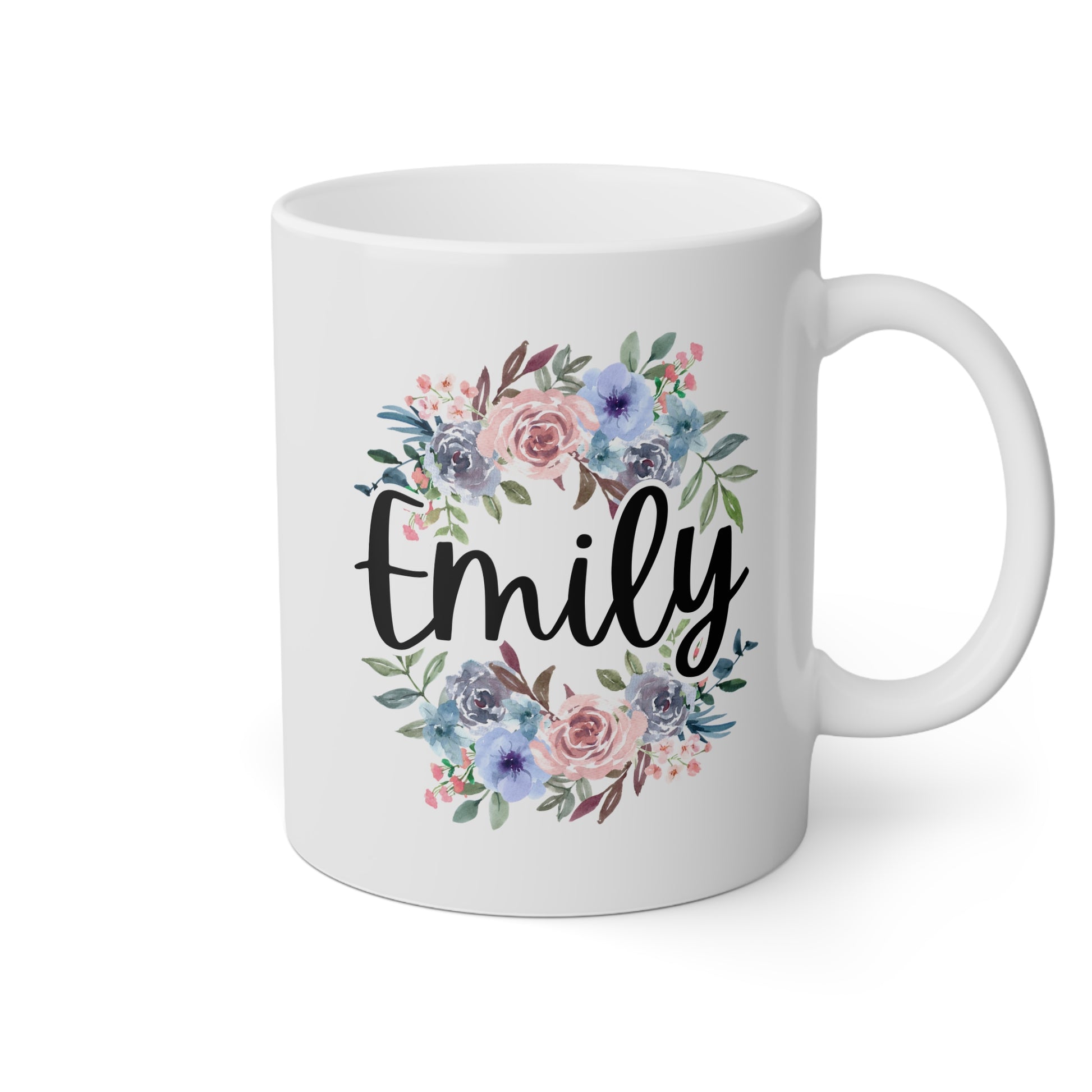 Flowers Name 11oz white funny large coffee mug gift for her floral bridesmaid christmas mothers day custom customized personalized waveywares wavey wares wavywares wavy wares
