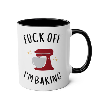 Fuck Off I’m Baking 11oz white with black accent funny large coffee mug gift for her him baker profanity rude cuss cooking curse word waveywares wavey wares wavywares wavy wares