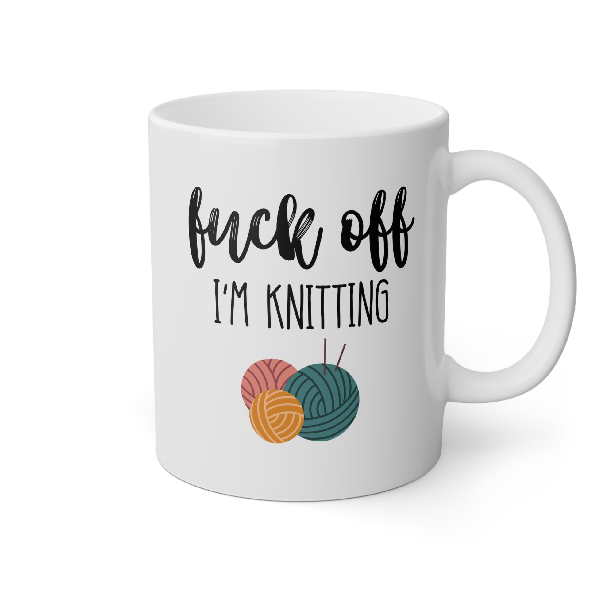 Fuck Off I'm Knitting 11oz white funny large coffee mug gift for knitters knitting birthday mothers day knit yarn waveywares wavey wares wavywares wavy wares