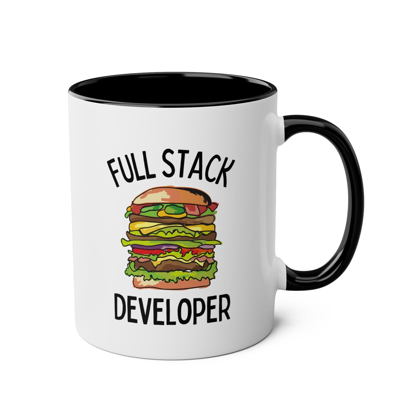 Full Stack Developer 11oz white with black accent funny large coffee mug gift for computer programmer programming coder web dev software engineer waveywares wavey wares wavywares wavy wares 