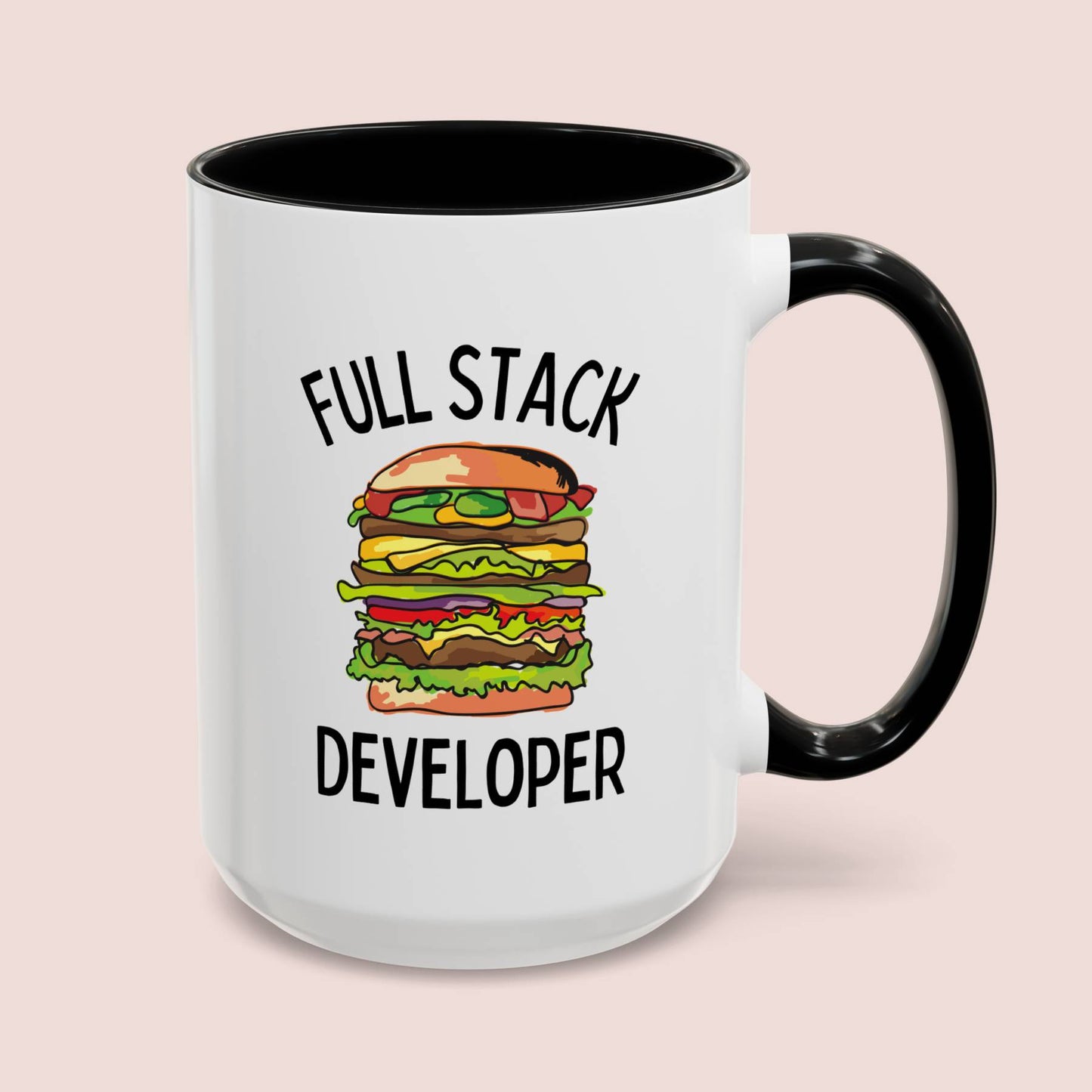 Full Stack Developer 15oz white with black accent funny large coffee mug gift for computer programmer programming coder web dev software engineer waveywares wavey wares wavywares wavy wares cover