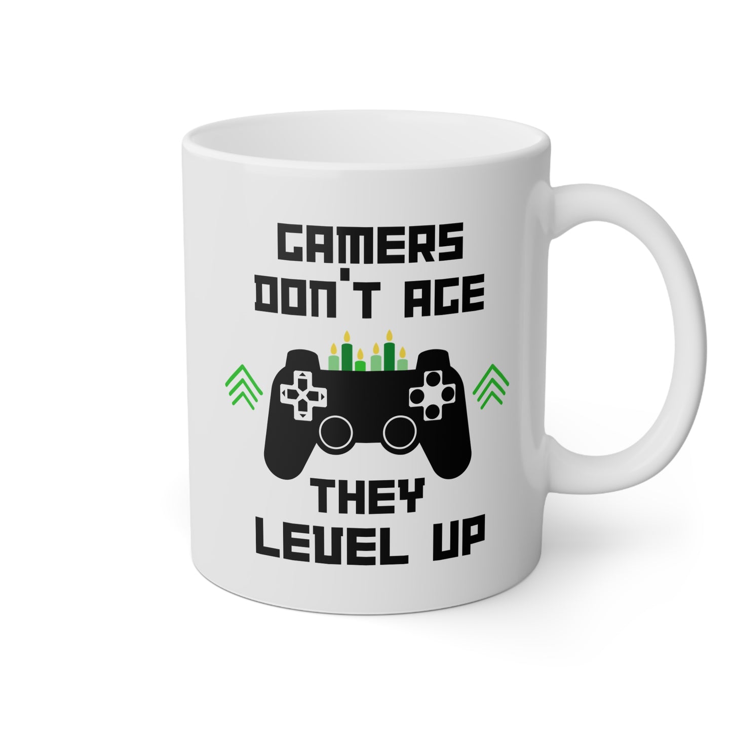 Gamers Don't Age They Level Up 11oz white funny large coffee mug gift for gamer birthday gaming fans game saying waveywares wavey wares wavywares wavy wares