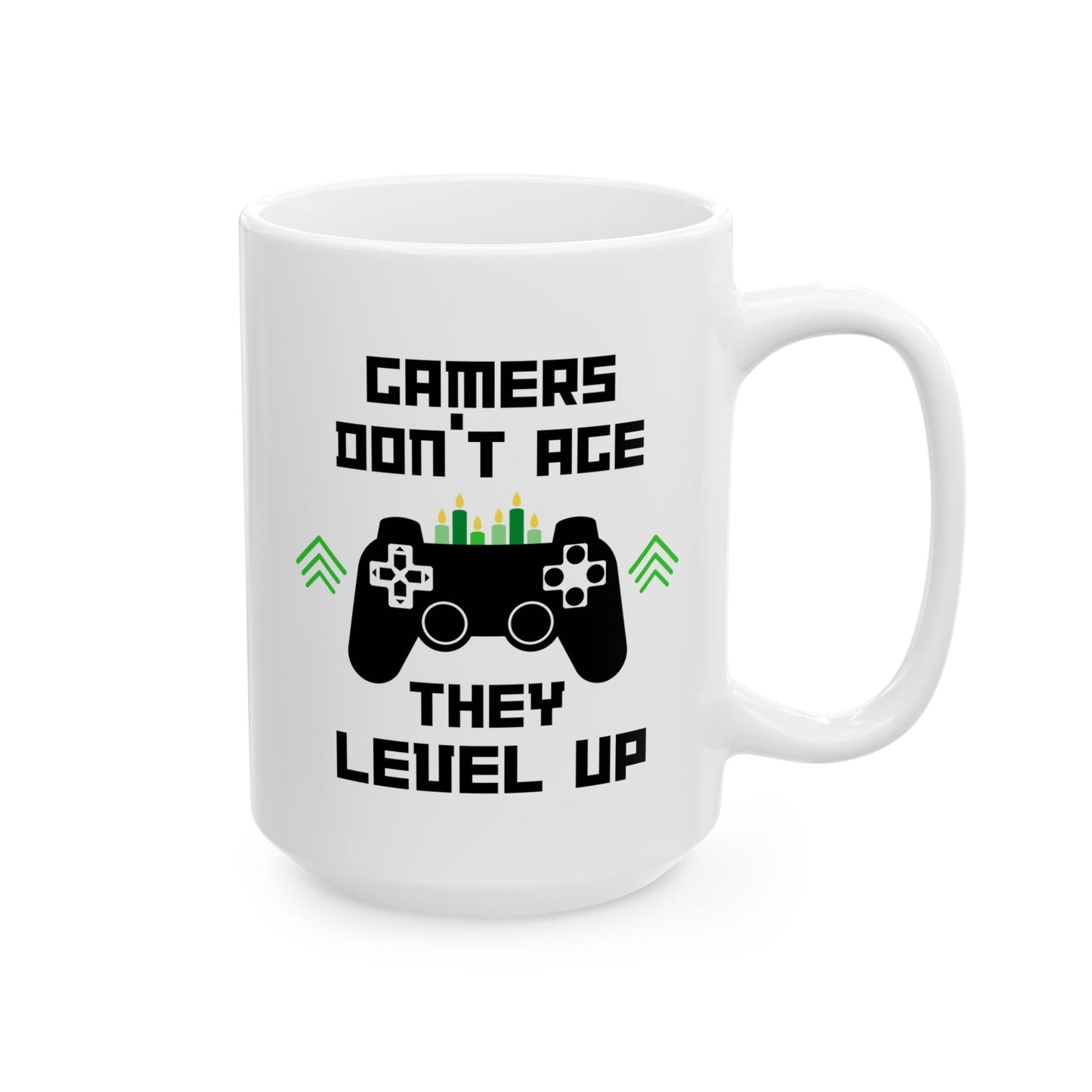 Gamers Don't Age They Level Up 15oz white funny large coffee mug gift for gamer birthday gaming fans game saying waveywares wavey wares wavywares wavy wares