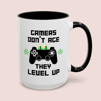 Gamers Don't Age They Level Up 15oz white with black accent funny large coffee mug gift for gamer birthday gaming fans game saying waveywares wavey wares wavywares wavy wares cover