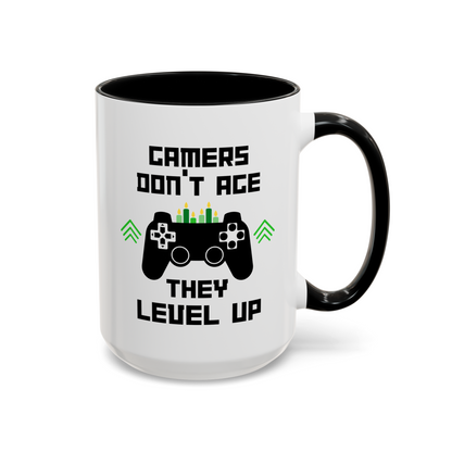 Gamers Don't Age They Level Up 15oz white with black accent funny large coffee mug gift for gamer birthday gaming fans game saying waveywares wavey wares wavywares wavy wares