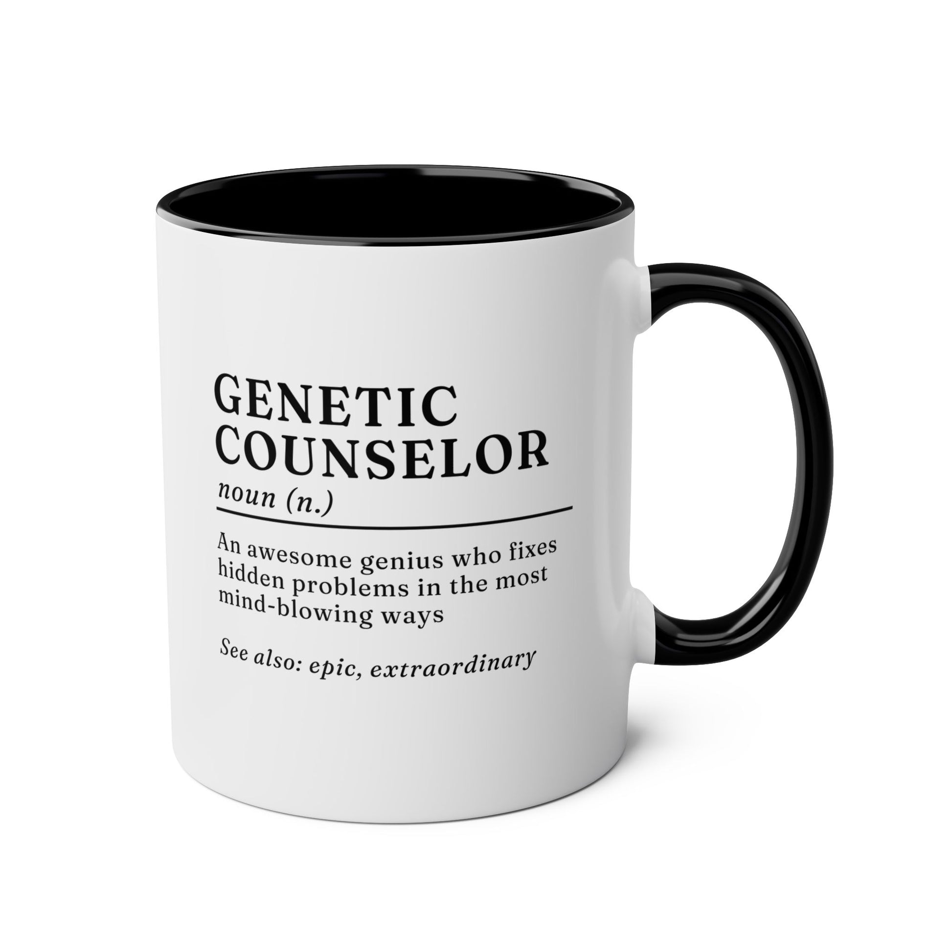 Genetic Counselor Definition 11oz white with black accent funny large coffee mug gift for genetics counsellor meaning counseling appreciation Christmas waveywares wavey wares wavywares wavy wares
