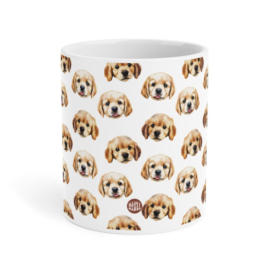 Cute Golden Retriever Watercolor Pattern 20oz white funny large coffee mug gift for goldie labrador Dog Owner Lover Mom Dad Puppy pet birthday secret santa Christmas waveywares wavey wares wavywares wavy wares side