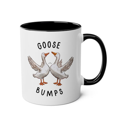 Goose Bumps 11oz white with black accent funny large coffee mug gift for geese lover couple sarcastic goosebumps silly bird waveywares wavey wares wavywares wavy wares