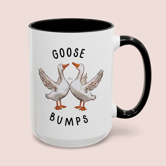Goose Bumps 15oz white with black accent funny large coffee mug gift for geese lover couple sarcastic goosebumps silly bird waveywares wavey wares wavywares wavy wares cover