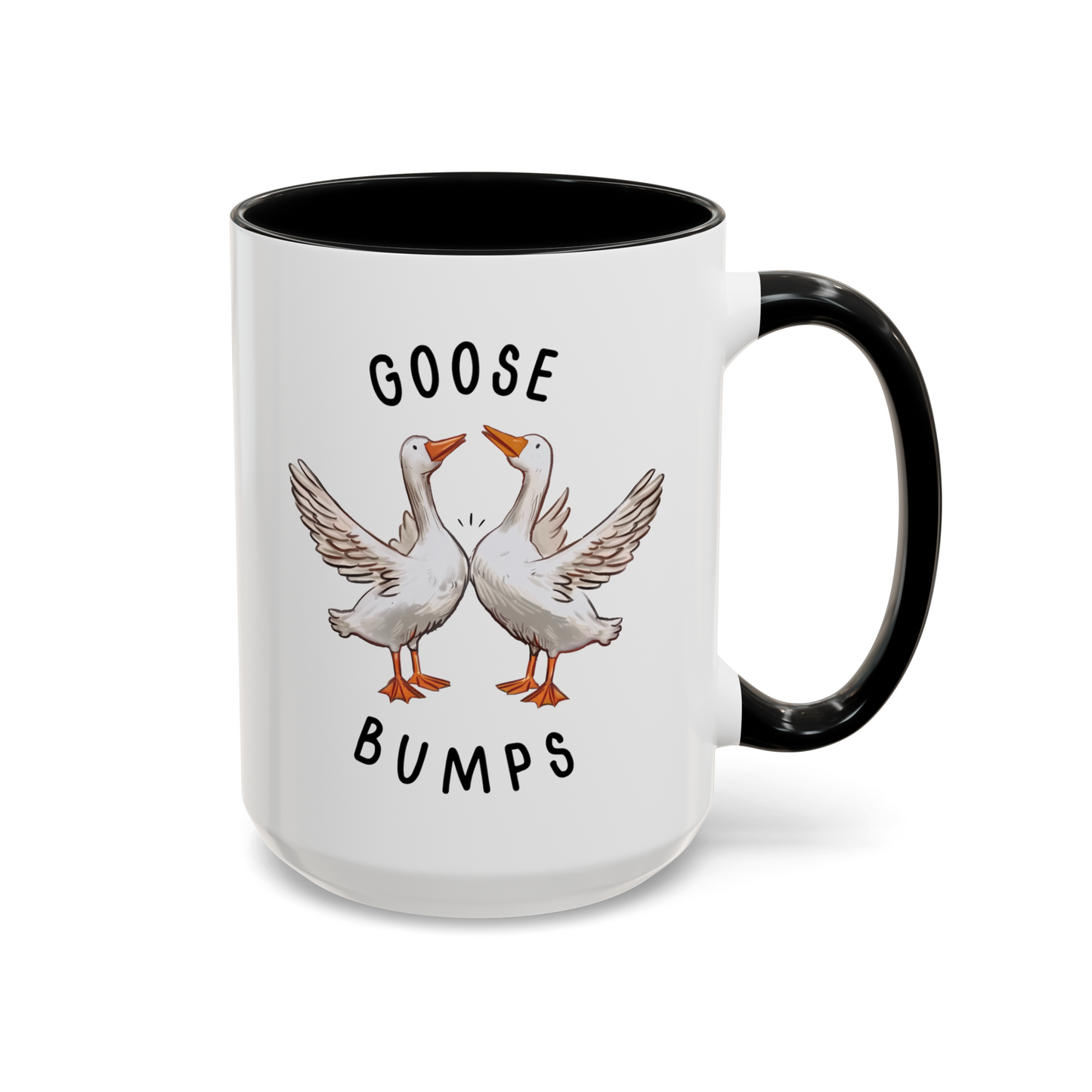 Goose Bumps 15oz white with black accent funny large coffee mug gift for geese lover couple sarcastic goosebumps silly bird waveywares wavey wares wavywares wavy wares