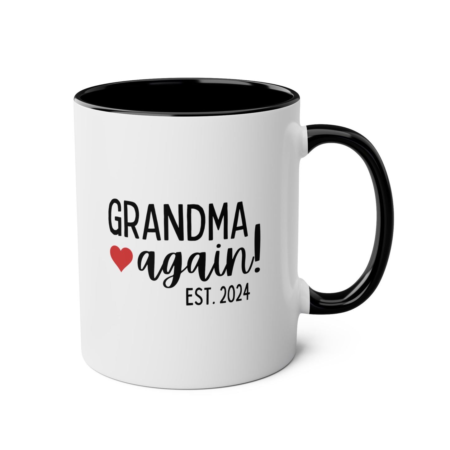 Grandma Again 11oz white with black accent funny large coffee mug gift for grandmother pregnancy announcement est custom customize personalized waveywares wavey wares wavywares wavy wares