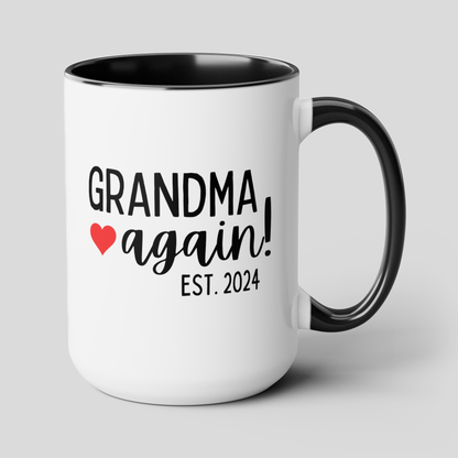 Grandma Again 15oz white with black accent funny large coffee mug gift for grandmother pregnancy announcement est custom customize personalized waveywares wavey wares wavywares wavy wares cover