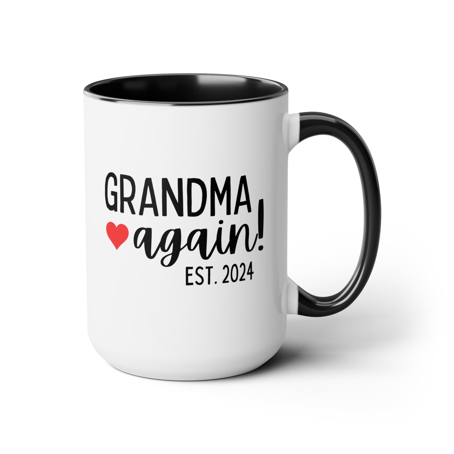 Grandma Again 15oz white with black accent funny large coffee mug gift for grandmother pregnancy announcement est custom customize personalized waveywares wavey wares wavywares wavy wares